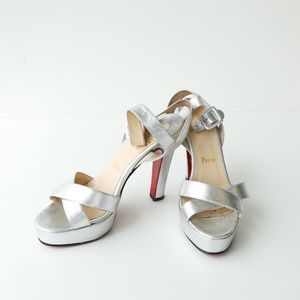 Christian Louboutin Silver Platform Sandal Heels